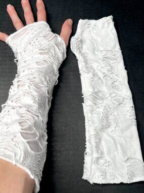 Mummy Gloves White Cut Out Arm Warmers Mens Zombie Costume Covers Ripped Holes